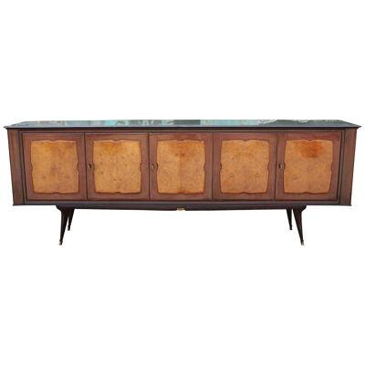 Mid-Century Modern Sculptural Burl Italian Sideboard with Glass Top