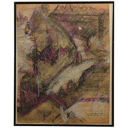 Da. Walker "Maidu" Purple and Grey Abstract Drawing 1965
