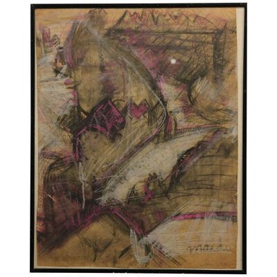 Da. Walker "Maidu" Purple and Grey Abstract Drawing 1965