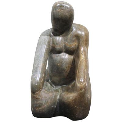 1980s Postmodern Seated Woman Stone Sculpture