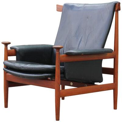 Modern Finn Juhl for France & Sons Bwana Lounge Chair in Black Leather and Teak