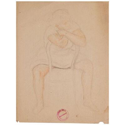 Figurative Study of a Seated Woman Color Pencil and Graphite on Paper