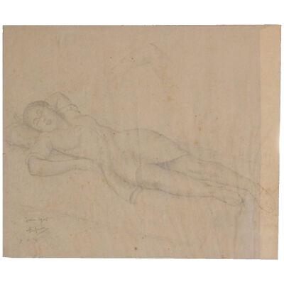 1940s Pencil Study of a Reclining Woman