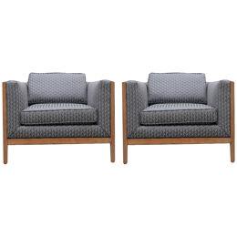 Grey Modern Geometric Modern Club Lounge Chairs by Stow Davis - a Pair