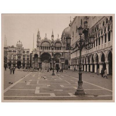 Mid Century St. Mark's Square Venice Plaza Black and White Unframed Photograph