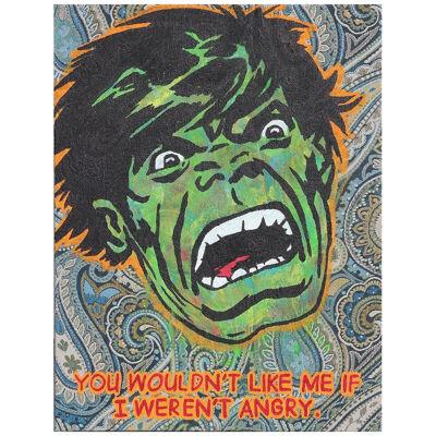“Hulk Weren’t Angry #1" Green Toned Abstract Hulk Pop Art Painting on Brocade	