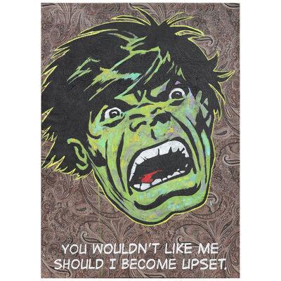 "Hulk Upset 5" Green Toned Abstract Hulk Pop Art Painting on Brocade