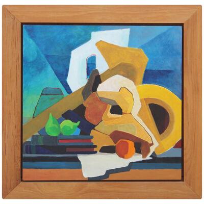 Colorful Mid-Century Modern Blue, Yellow, Green Geometric Abstract Still Life