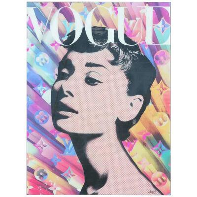 "Audrey Hepburn Vogue" Contemporary Mixed-Media Collage by Jim Hudek