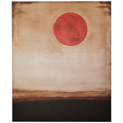 Ladis Pietros Contemporary Minimal Earth Tonal Landscape with a Red Sun or Moon