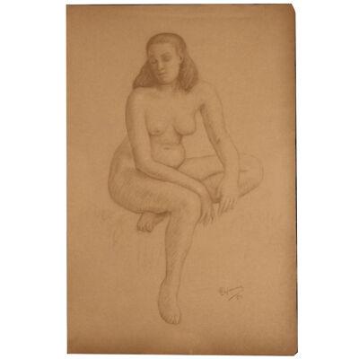 Emile Lejeune "Seated Nude Woman" Naturalistic Study 1951