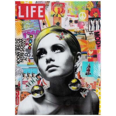 “Twiggy Life Magazine” Colorful Pop Art Contemporary Collage by Jim Hudek