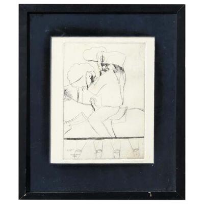 "Hollywood Star" Abstract Modern Figurative Etching by Lucas Johnson, Framed
