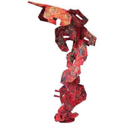 “Culture Counter” Red Abstract Contemporary Mixed Media Collage Sculpture