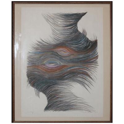 Marlene Matalon Abstract Feather Like Drawing For Toby Topek 1976