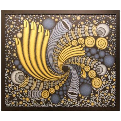Paramat Leung-On “Black Hole” Gold Purple Abstract Geometric Op Art Painting 98