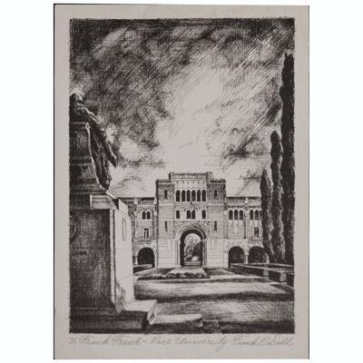 Frank Dill "Rice University" Architectural Landscape Etching -Frank Freed 20thC