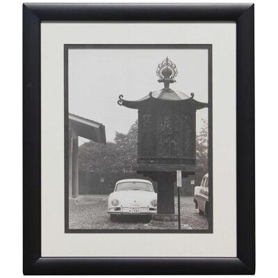 Black and White Japanese Porsche and Lantern Photograph
