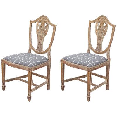 Antiqued Hepplewhite Shield Back Side Chairs with Swag Details - a Pair