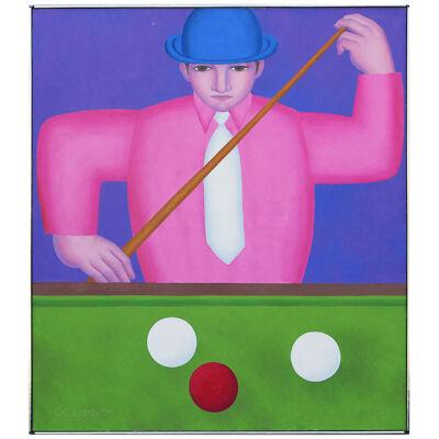 Colorful Purple, Pink, & Green Modern Portrait of Man Playing Billiards or Pool