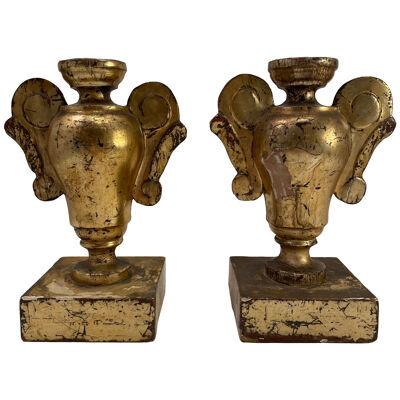 A Pair of 18th C. Italian Carved and Gilded Urns