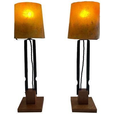 A Pair of French Brutalist Table Lamps