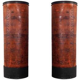 A Pair of Industrial Faux Leather Columns / Planters c. 1900