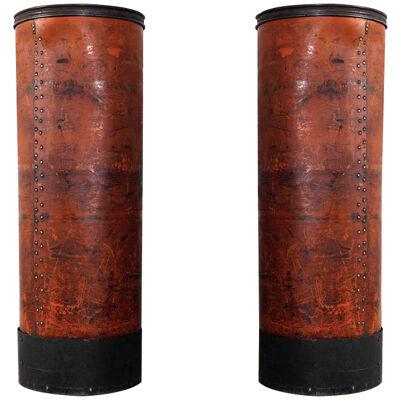 A Pair of Industrial Faux Leather Columns / Planters c. 1900
