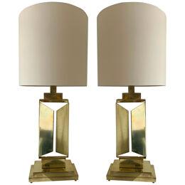 Contemporary Pair of Brass Lamps, Italy