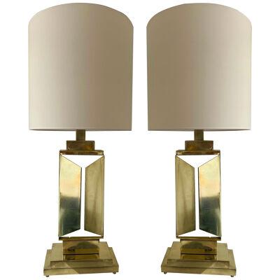 Contemporary Pair of Brass Lamps, Italy