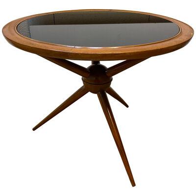 Italian Mid Century Wood and Opaline Glass Coffee Table. Italy, 1950s