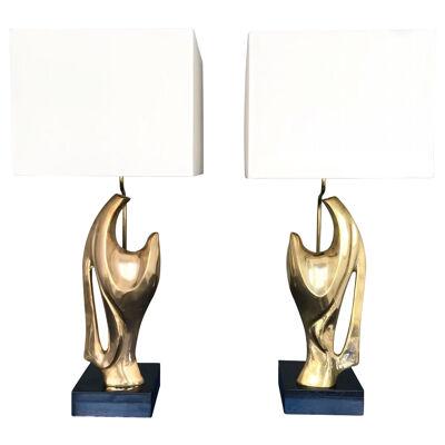 Pair of Bronze Lamps by Alain Chervet, France, 1970s