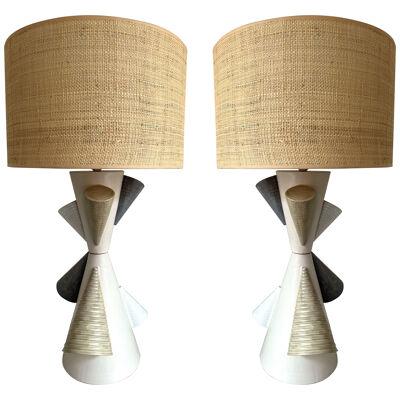 Contemporary Pair of Ceramic Cone Lamps by Antonio Cagianelli, Italy