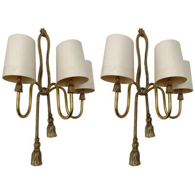 Pair of Gilt Bronze and Brass Knot Sconces by Valenti. Spain, 1980s