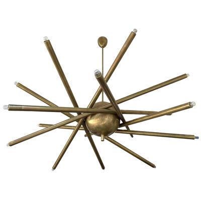 Large Brass Sputnik Fireworks Chandelier. Italy