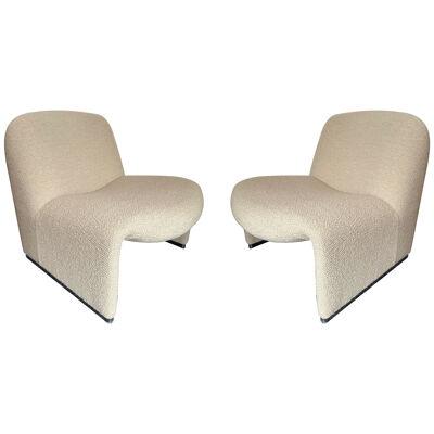 Pair of Slipper Chairs Alky Bouclé Fabric by Giancarlo Piretti, Italy, 1970s
