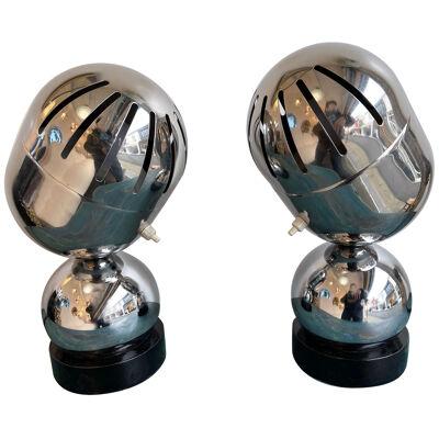 Pair of Space Age Metal Chrome Lamps by Reggiani. Italy, 1970s