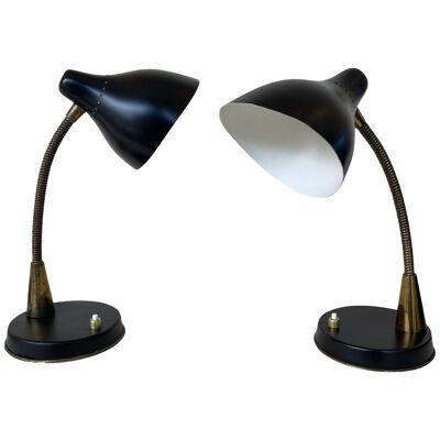 Mid Century Pair of Lamps lacquered metal and Brass by Stilnovo. Italy, 1950s