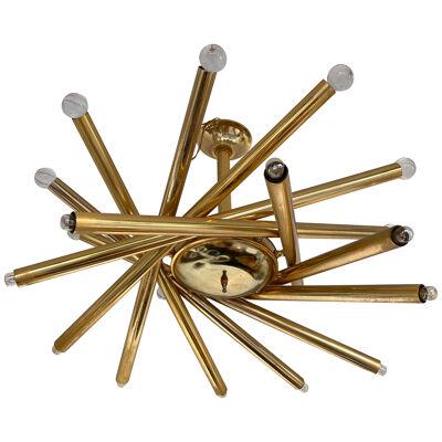 Brass and Glass Ball Sputnik Fireworks Chandelier. taly, 1950s