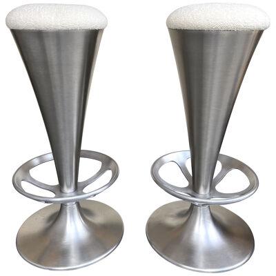 Pair of Stainless Steel Metal Cone Bar Stools, Italy, 1990s