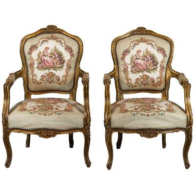 Pair Of 19th Century French Louis XV Style Armchairs