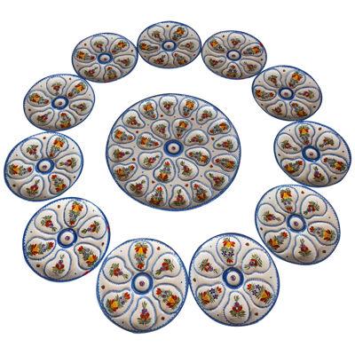 Set Of Twelve Early 20th Century Henriot Quimper Oyster Plates
