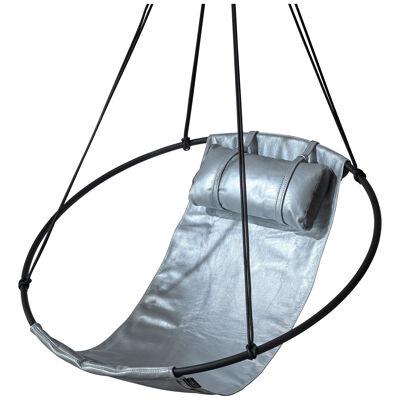 Studio Stirling Hanging Sling Chair in Silver Genuine Leather