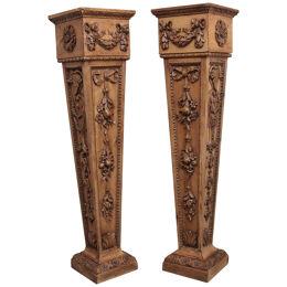 Pair 18th Century carved pine columns 