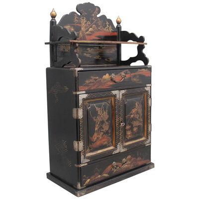 19th Century black lacquered and painted table cabinet