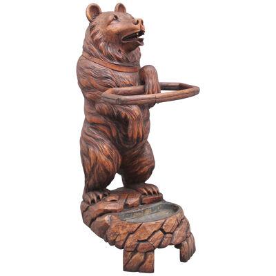 19th Century antique black forest bear stick stand