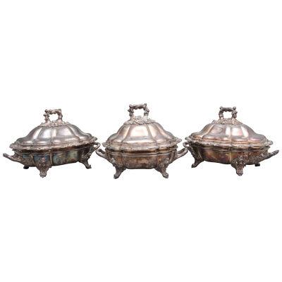 A set of three early 19th Century silver plated Old Sheffield tureens
