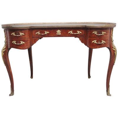 19th Century freestanding French parquetry and Kingwood kidney desk