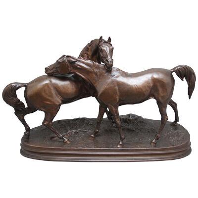 Large 19th Century Bronze sculpture L'accolade by Pierre-Jules Mene 