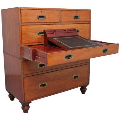 19th Century mahogany military secretaire chest